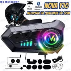 NOVA Y10 Fone De Capacete Com Luz Ambiente Bluetooth 5.3 Para Capacete Ipx6 À Prova D'água