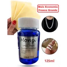 Limpa Prata 125 ML Monzi Com 3 Flanelas Mágica Brilho Polir Limpa Joias Clareador Produto Polimento
