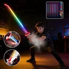 Espada Katana Ninja Faísca Led RGB Grande 80cm Colorido Sabre Samurai Som Fumaça Brinquedo Cosplay