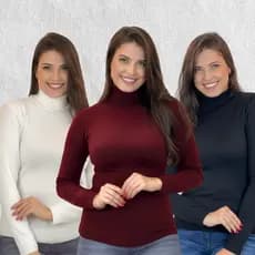 Kit 3 Blusa De Frio Feminina Gola Alta Basica Tricot Cacharreu Inverno