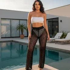 Saida De Praia Calça Crochê Verão Luxo Moda Tricot Blogueira