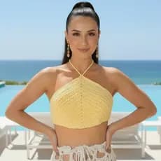 Cropped Top Triangulo Amarração Crochê Brasil Top Artesanal Verão Copa 2026 Moda Praia