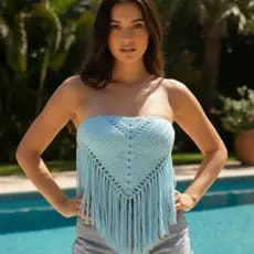 Top Cropped Feminino Franja Feito a mão em Crochê Artesanal