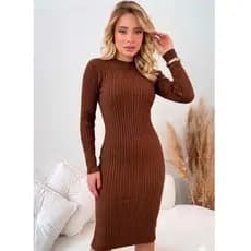 Vestido Midi Canelado Tricot Elegante em Modal Inverno 2026