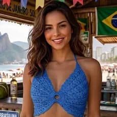 Cropped Top Modelo Borboleta Brasil em Crochê com Amarração Copa 2026