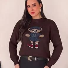 Blusa Feminina Suéter Tricot Premium Bear Ursinho Tendência Inverno 2026
