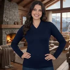 Blusa Feminina Básica Sueter Gola V segunda pele De Tricot