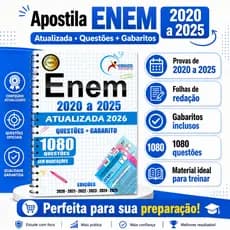 Apostila Enem 2026 com Provas de  2020 a 2025 + Gabarito + Redação