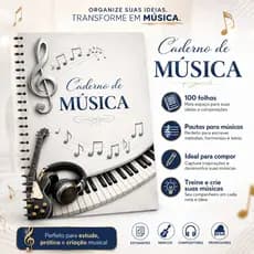 Caderno De Música Grande Com Pautas 100 Páginas P/ Partitura
