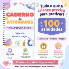 Caderno de Alfabetização Infantil  Atividades, Caligrafia, Jogos, Pintura, Desenhos 100 ATIVIDADES