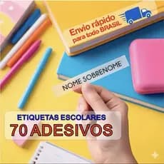 Etiqueta 50x10mm Transparente Folha com 70 unid Personalizada para Identificação Material Escolar