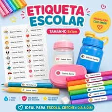 Etiqueta 50x10mm Vinil Branco Folha com 70 unid Personalizada para Identificação Material Escolar