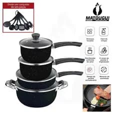 Conjunto de panelas versão atualizada panela antiaderente panela de sopa frigideira wok tampa de vidro de cozinh KIT13