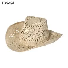 Chapéu De Palha Ventilado Oco Redondo Dobrável Ocidental Cowboy Praia Foto Adereços