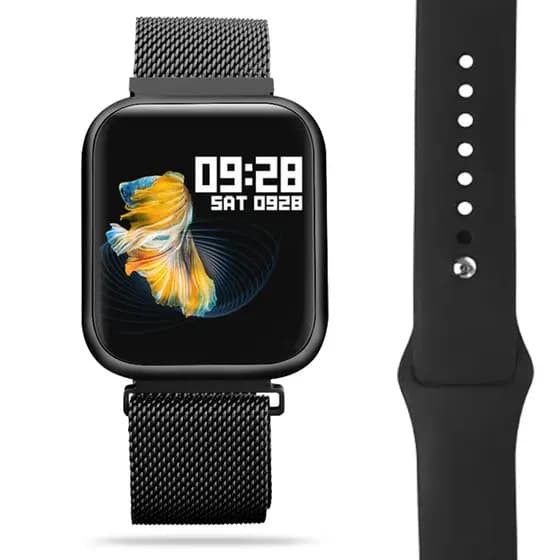 Smartwatch T80 Pro Preto com pulseira de metal e silicone, app para iOS e Android P70 P80