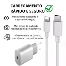 Carregador iPhone Turbo Tipo-C 20W + Cabo Lightining para IPhone Carga rápida
