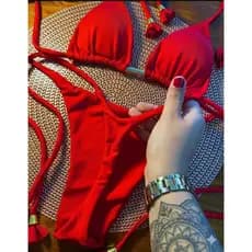 Biquíni Cortininha Micro Fio Biquíni de Fita Biquíni Fio Marquinha de Bronze