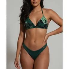 Biquíni Asa Delta Luxo - Top Cortininha Estampado e Calcinha asa delta (Folhagem Verde)