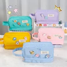 Estojo De Lápis Lona Púrpura De Grande Capacidade Rosa Kawaii Fofo