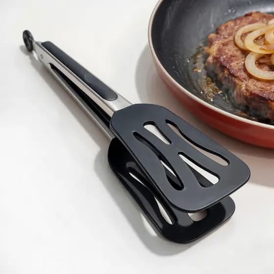 Pegador Multiuso De Silicone Aço Inox Antiaderente Com Trava Cozinha Grelha Churrasco Fritura Salada