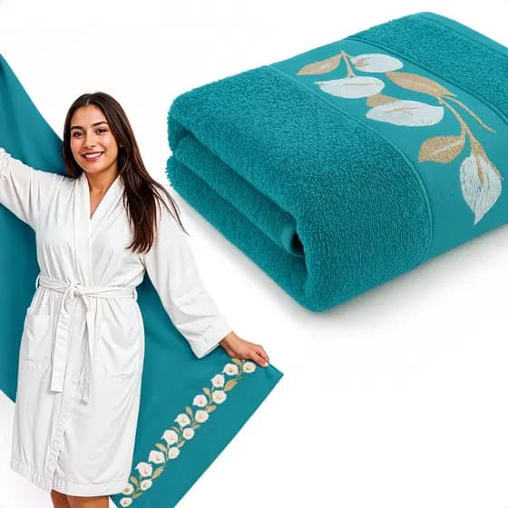Toalha Banho Bordado Dupla Face Floral Grande 70x140 100% Algodão Macia Secagem Rápida Alta Absorção