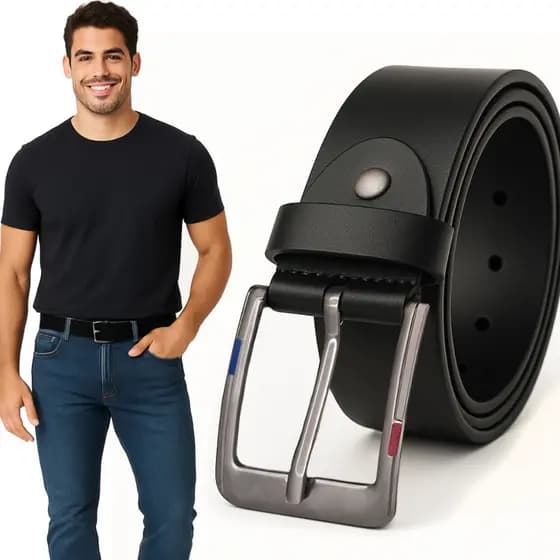 Cinto Masculino Social Casual Couro Sintético Fivela De Metal Resistente Ajustável Elegante Presente