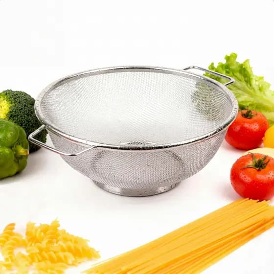 Escorredor Lavador Multiuso Inox Com Alça Malha Fina Resistente Legumes Massa Filtro Oleo Cozinha