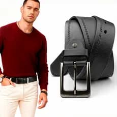 Cinto Masculino Social Casual Couro Sintético Fivela Metálica Estiloso Costura Reforçada