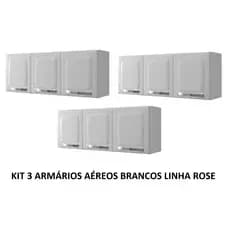 Kit com 3 Armários Aéreos de Cozinha 105cm Itatiaia Rose 3 Portas em Aço - Moderno - Espaçoso - Durável