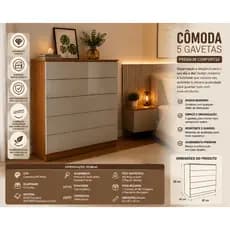 CÔMODA 5 GAVETAS PREMIUM CONFORTSE – DESIGN E FUNCIONALIDADE PARA O SEU QUARTO