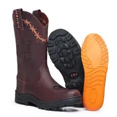 Bota Texana Cano Médio de Couro Bota Country Fossil Marrom Bota Segurança de Couro