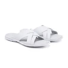 Chinelo Slid de Couro Natural com tiras em cruz Chinelo macio Confortável
