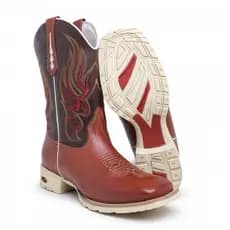 Bota Texana Country Masculina De Couro Solado Branco Bordado De Fogo- Modelo Tradicional - CBA