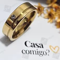 Aliança de Casamento com Friso Lisa e Pedra de Zircônia Aço Inox - Unidade