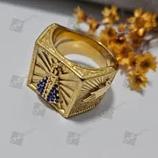 Anel Largo Nossa Senhora de Aparecida Aço Inox Dourado Cravejado Religioso