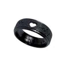 Anel Batimentos Coração Preto Aço Inox