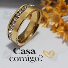 Aliança de Casamento Cravejada Zircônia Aço Inox 6mm