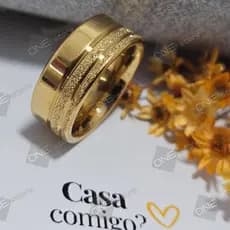 Aliança de Casamento Com Friso Diamantada Larga 8mm - Aço Inox