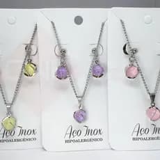 Colar Orbe Aço Inox Galáxia Kit Com Brincos Feminino Modelo Minimalista Hipoalérgico em Aço Inoxidável