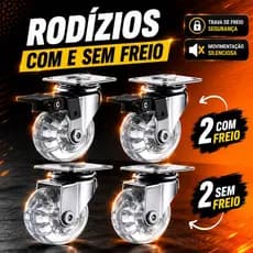 Kit 4 Rodízios Rodinha Silicone Giratório 50MM Sendo 2 Com Freio e 2 Sem Freio