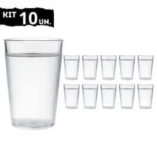 Kit 10 Copos De Policarbonato Resistente Inquebrável 250ml Transparente