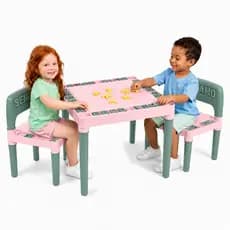 Mesa Infantil Menina Educativa Interativa Letras e Números Mesinha com Duas 2 Cadeiras Lilás e Rosa