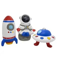 KIT ASTRONAUTA FOGUETE E NAVE ESPACIAL DECORAÇÃO FESTA ASTRONAUTA 3 PEÇAS