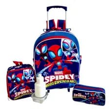 Kit Mochila Infantil Escolar Rodinhas Homem Aranha Multiverso Spider Man Amigos G