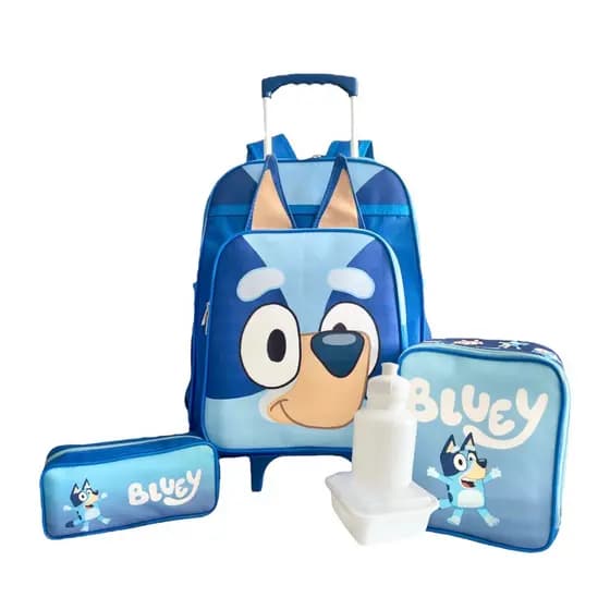 Kit Mochila Infantil Escolar Cachorrinha Bluey Rodinhas G F5 Bingo