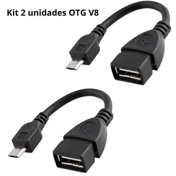 Kit 2 Cabo Otg Usb V8 Micro Usb  Macho Para Usb Fêmea Conversor Adaptador Pendrive Celular Tablet