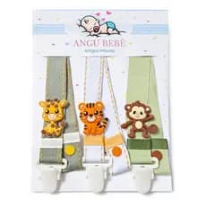 Kit 3 Prendedor Chupeta Bebê Safari Acessório Suporte Para Bico Clipe Com Trava Antiperdas Angu Bebê