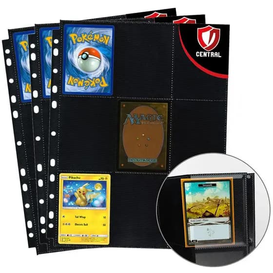 5 Folhas de Fichário para cartas com 18 Bolsos Preta Porta Cards Pokémon Magic Kpop Photocards Yugioh - Central