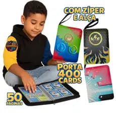 Fichário Pasta Álbum para 400 Cartas Pokémon TCG - Capa Dura 50 Folhas com Zíper - TREKOVERSO