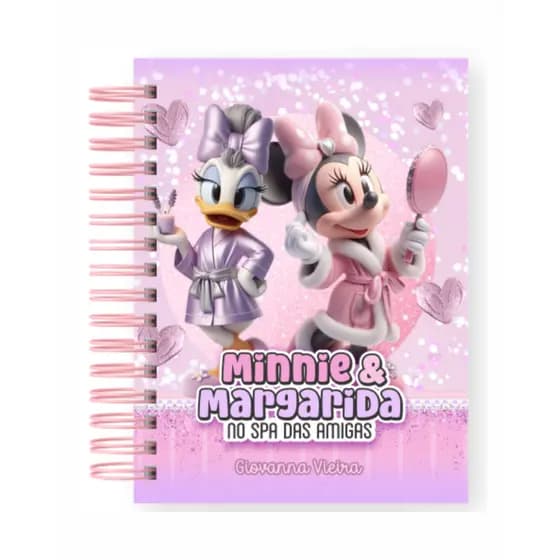 Caderno Universitário Minnie E Margarida Personalizado Nome Escolar Volta as Aulas Espiral Capa Dura
